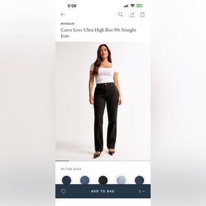 ABERCROMBIE The 90s Straight Ultra High Rise Curve Love Jeans Black 27 Long